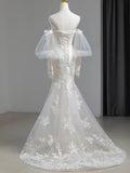 Sweetheart  Appliques Detachable Long Sleeve Trumpet Mermaid Wedding Dress