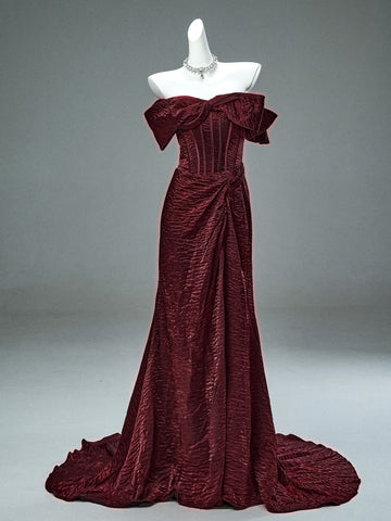 Trumpet Mermaid Off The Shoulder Burgundy Prom Dress