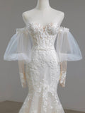Sweetheart  Appliques Detachable Long Sleeve Trumpet Mermaid Wedding Dress