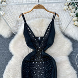 Dazzling Rhinestones Figure-Hugging Black Dress