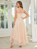 Champagne High Low Hem Lace Prom Dress