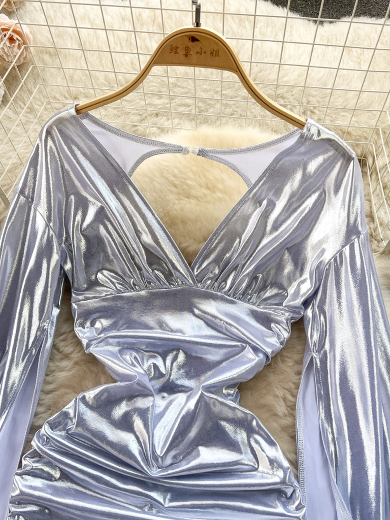 gold ruched dress with sleeves KissProm main image 0