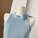 Blue Round Neck Bow Niche Style Dress