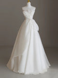 Satin Tulle A Line Strapless Ruched Wedding Dress