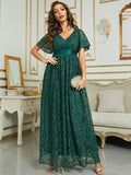 Green Lace Long Wedding Bridesmaid Dress