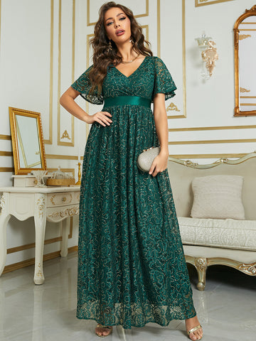 Green Lace Long Wedding Bridesmaid Dress