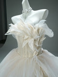 Tulle Ball Gown Flower Champgne Prom Dress
