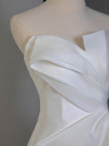 Satin Tulle A Line Strapless Ruched Wedding Dress