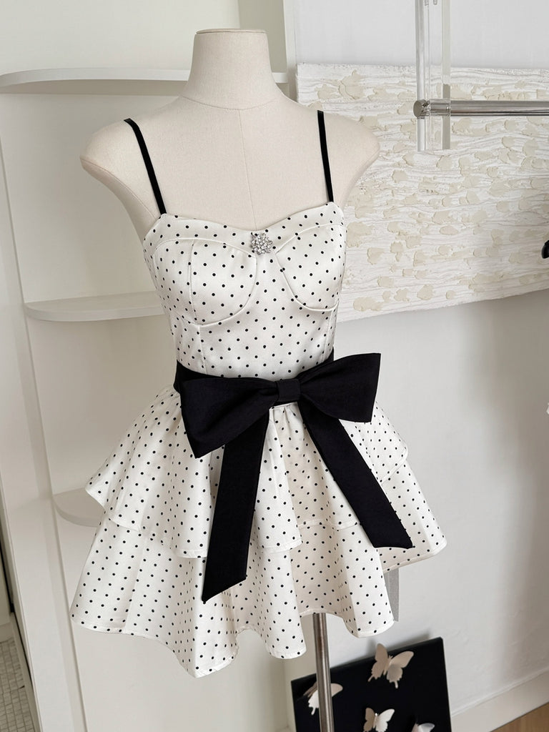 White & Black Polka Dots Spaghetti Strap Dress White & Black Polka Dots Spaghetti Strap Dress