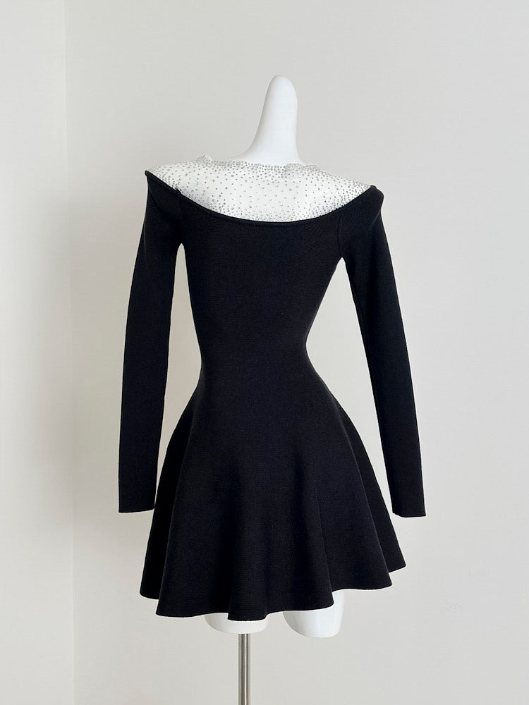 Glittering Mesh Long-Sleeve Fit & Flare Dress – Sassymyprom
