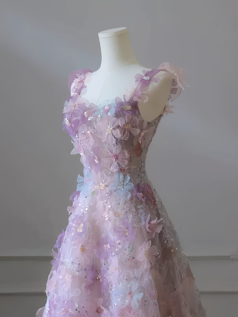 Dream Pink Strapless Satin Print Sequins Prom Dress Princess Birthday Ball Gown Y8604