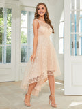 Champagne High Low Hem Lace Prom Dress
