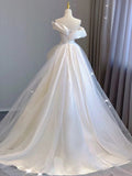 Tulle A Line Ruffles Off The Shoulder Wedding Dress