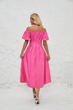 Elegant Off-Shoulder Design Vibrant Pink Dress