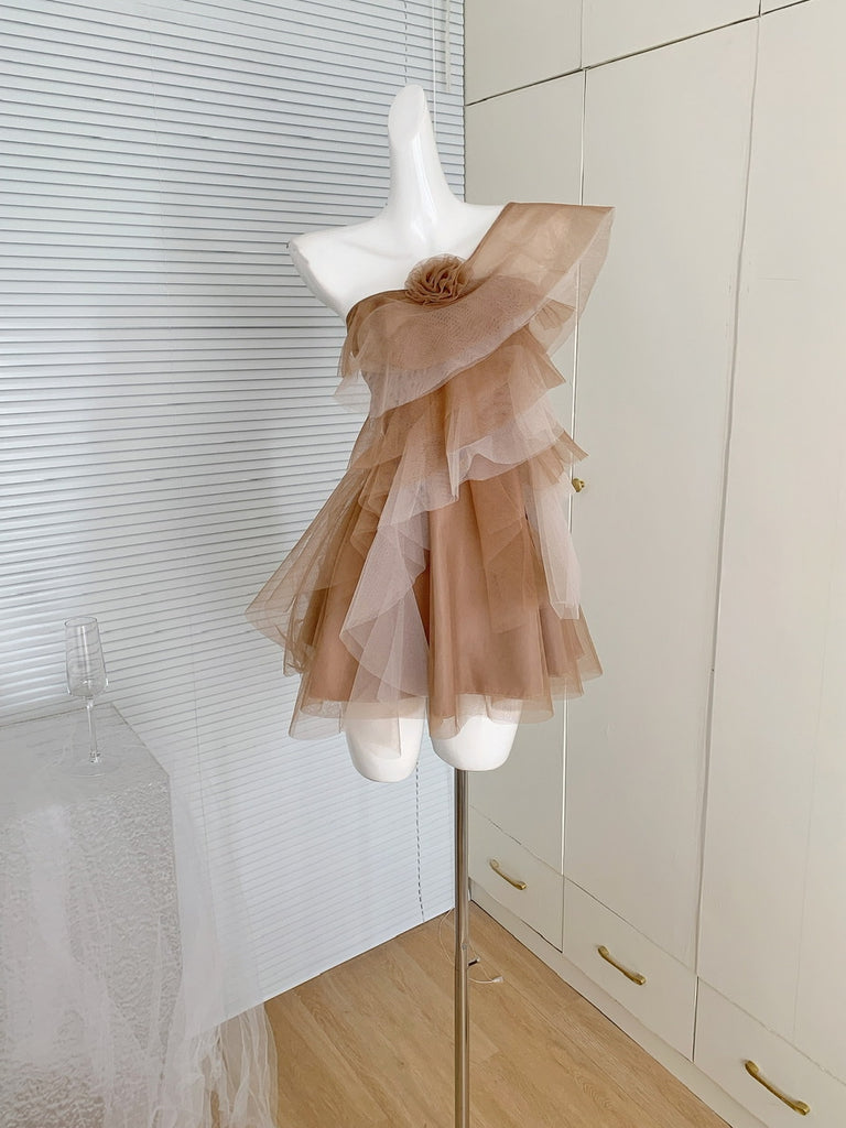 Nude Rose Ruffled Layers Off Shoulder Tulle Mini Dress Sassymyprom Nude Rose Ruffled Layers Off Shoulder Tulle Mini Dress Sassymyprom