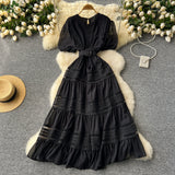 Waist Belt Green Maxi A Line Dress