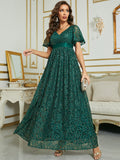 Green Lace Long Wedding Bridesmaid Dress