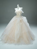 Tulle Ball Gown Flower Champgne Prom Dress