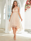 Champagne High Low Hem Lace Prom Dress