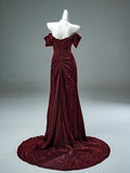 Trumpet Mermaid Off The Shoulder Burgundy Prom Dress