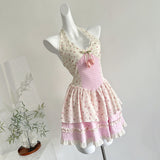 Adorable Pink & White Summer Halter Dress