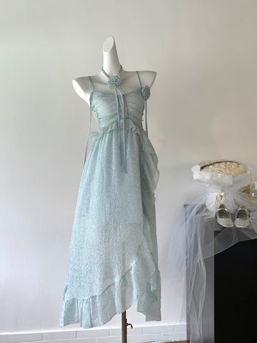Intricate Flower Decorations Stylish Sleeveless Dress