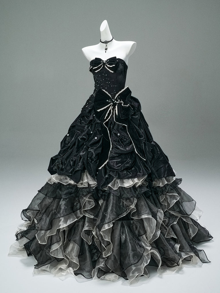 black layered tulle prom dress Black Tulle A-line Sweetheart Spaghetti Straps Prom Dresses With Side Slit, MP699