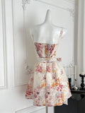 Vivid Floral Print Waist Tie Elegant Short Dress