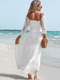 White Contrast Lace Maxi Hem Formal Dress