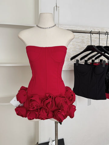 Dramatic Rose Scarlet Strapless Mini Dress