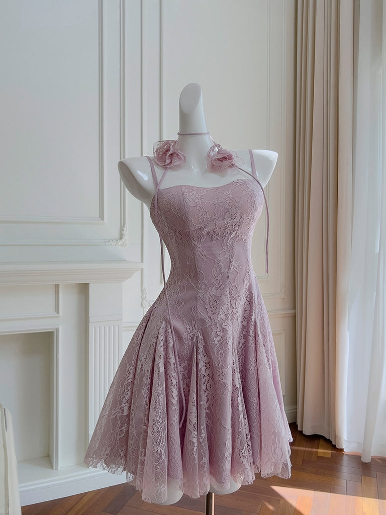 A Line Halter Flower Short Mini Purple Lace Homecoming Dress Sassymyprom A Line Halter Flower Short Mini Purple Lace Homecoming Dress Sassymyprom
