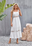 White Guipure Lace Insert Ruffle Hem Dress