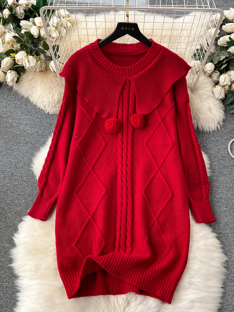 oversized red sweater dress Maxi Red Knit Dress, Turtleneck Sweater Dress, Long Wool Dress, Warm Autumn Dress, Oversized Dress, Long Sleeves Dress, Cute Maxi Dress