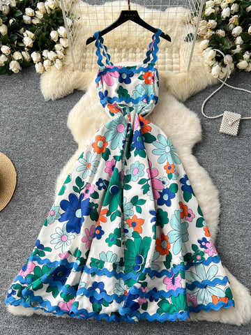 Vibrant Colors Stylish Floral Print Maxi Dress