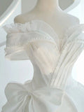 Off The Shoulder Bow Tulle Ball Gown Wedding Dress