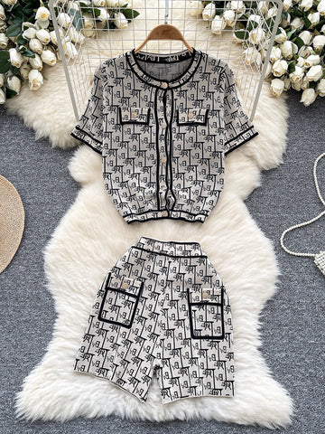 Chic Short Sleeve Cardigan& Shorts Set
