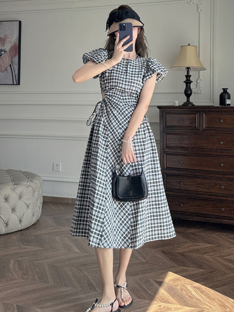 designer plaid dress RED PLAID WOVEN LONG SHIRT DRESS Zonya Campbell