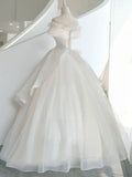 Off The Shoulder Bow Tulle Ball Gown Wedding Dress