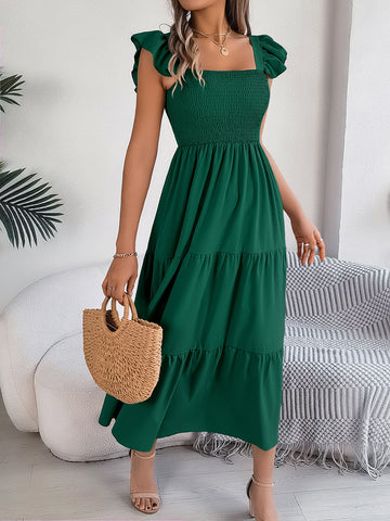 Green Whimsy Tiered Midi Dress
