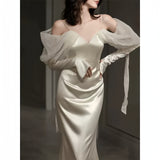 Spandex Satin Trumpet Mermaid Long Sleeve Wedding Dress