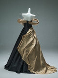 A Line Off The Shoulder Beading Black & Gold Prom Dress