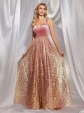 A Line Corss Criss Back Pink Sequin Prom Dress