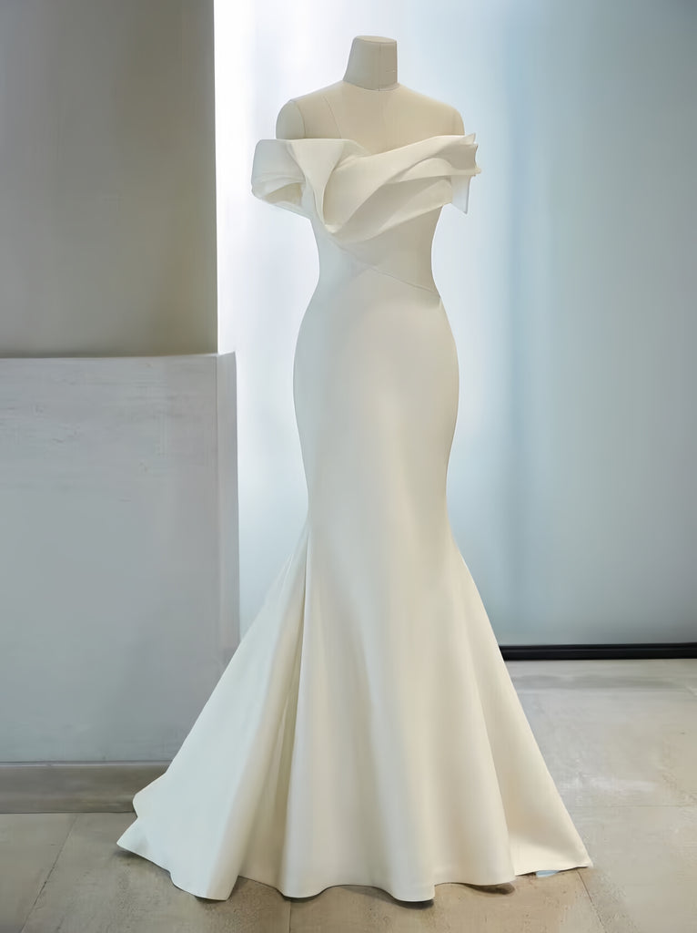 ruched trumpet wedding dress Hall Casual Wedding Dresses Mermaid / Trumpet Off Shoulder Long Sleeve BL Dress