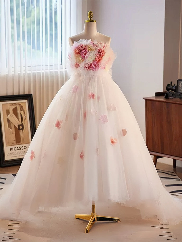 Unique High Low Flower Pink Tulle Sweetheart Prom Dress US2 Unique High Low Flower Pink Tulle Sweetheart Prom Dress US2