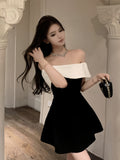 Bold Contrast Off-Shoulder Party Dres