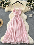3D Flower Criss Cross Straps  Blush Pink Maxi Dress