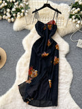 Floral Prints Black Straps Vibrant Maxi Dress