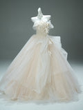 Tulle Ball Gown Flower Champgne Prom Dress