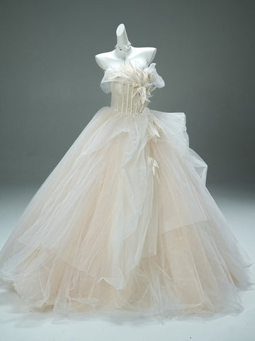 Tulle Ball Gown Flower Champgne Prom Dress