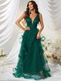 Twilight Green Ruffles Tulle Prom Dress